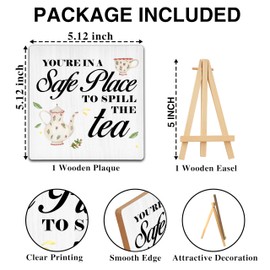 Beshoul Therapist Office Home Desk Decor - Funny Office Desk Decor for Women Men - You're in a Safe Place to Spill the Tea Wooden Plaque with Easel for Home Shelf Table Decors - B09