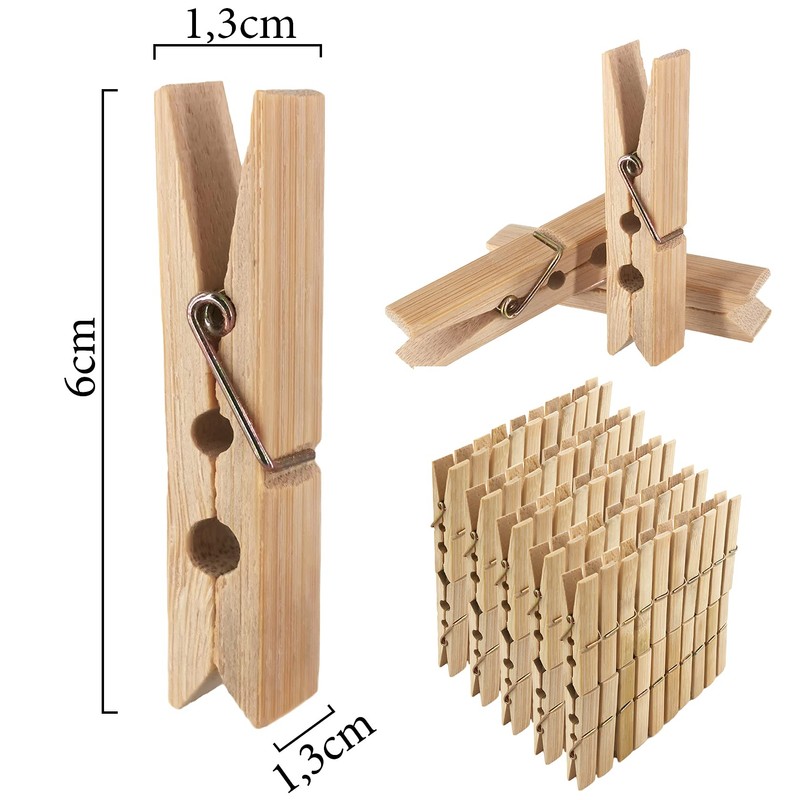 Bamboo Clothes Pegs - Pack of 100 - Sustainable Wooden