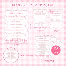 MJSXY Go Shawty Its Your Birthday, Pink Decorations - Funny Birthday Party Games Card Set, Pink Bow Themed Sleepover Slumber Party Supplies, Set of Games for 20 Guests, Decorations for Women