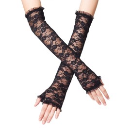 LassZone Half Fingerless Opera Lace Gloves Ladies Bridal Fancy Dress Gloves Sunscreen Long Elbow Satin Gloves Solid Colored Silk Hand Sleeve Girls Wedding Etiquette Armband Sleeve Gloves