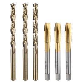 uxcell Tap and Drill Bit Set, 3pcs M8 x 1.25 Metric Spiral Point Thread Screw Taps & 3pcs 6.8mm Twist Drill Bits, Titanium Coated/Roasted Yellow HSS-6542/M35 HSS-CO Tapping Threading Tool