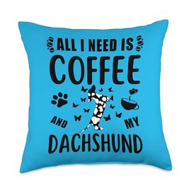 Cute Adorable Dapple Dachshund & Coffee Lovers Dog Owner Mom Throw Pillow