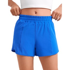 CRZ YOGA Girls Athletic Shorts with Zipper Pocket Lightweight Running Shorts for Teen Girls Kids Liner Sparkle Blue Large