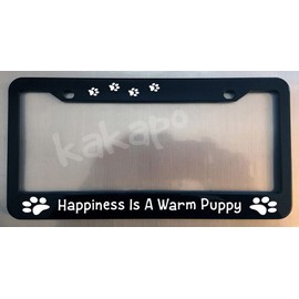 Holder for Car License Plate for Happiness is A Warm Puppy The Peanuts Glossy Black License Plate Frame for Snoopy