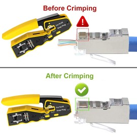 LEATBUY Crimp Tool Set RJ45 Crimper Cat5 Cat5e Cat6 Crimping Tool Kit, 50PCS Pass Through Connectors, 50PCS Covers, Network Cable Tester, Wire Punch Down Cutter (Black)