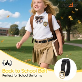 SUOSDEY 3 Pack Kids Leather Belts for Girls Solid Colors Skinny Belt for Teen Girls with Double O-Ring Buckles
