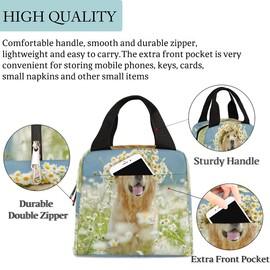 Cute Golden Retriever Dog Insulated Lunch Bag for Women Men Reusable Cooler Lunch Box Bag Large Leakproof Freezable Lunch Tote Bag for Adult Office Work Picnic Beach Camping Travel Gym