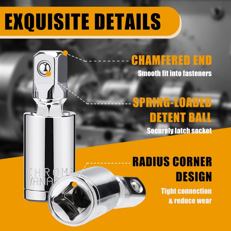3PCS Universal Joint Socket Set, 1/4” 3/8” 1/2” Drive Swivel