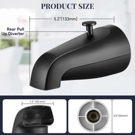 Enhon Tub Spout with Rear Diverter, Bathtub Spout Fitting 1/2-Inch or 3/4-Inch IPS, 5-1/4 Inch Length Bathroom Bathtub Faucet with Adapter(Matte Black,Without Handheld Shower Fitting)
