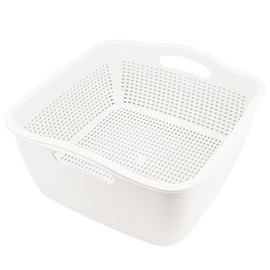 LNQ LUNIQI Double-layer Draining Basket Plastic Fruits Vegetable Washing Basket Food Storage Basket Multi-layer Stackable Vegetable Sinks Wash Drain Basket for Kitchen （White）