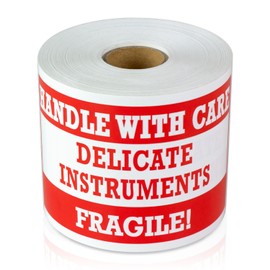 5 x 3 inch - Handle with Care, Delicate Instruments, Fragile Stickers (300 Labels, Red & White) for Warehousing, Transportation, Shipping & Handling