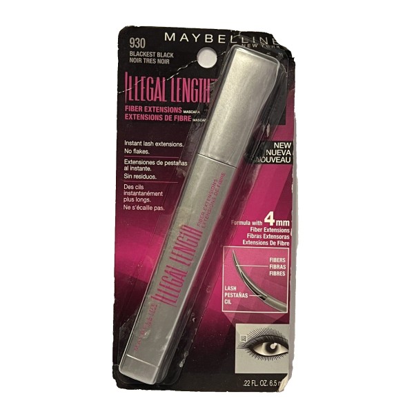 Maybelline New York Illegal Length Fiber Extensions Mascara, 930 Blackest