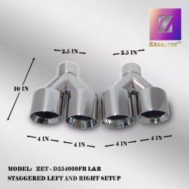 ZEXHAUST QUAD 4" OUTLETS STAINLESS EXHAUST TIP 2.5" INLET STAGGERED DOUBLE WALL ANGLE CUT