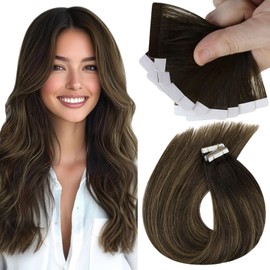 Sunny Hair Tape in Hair Extensions Human Hair Invisible Tape in Hair Extensions 10Pcs Tape in Extensions Real Human Hair Straight Hair Extensions for Women 14 inch Darkest Brown with Medium Brown