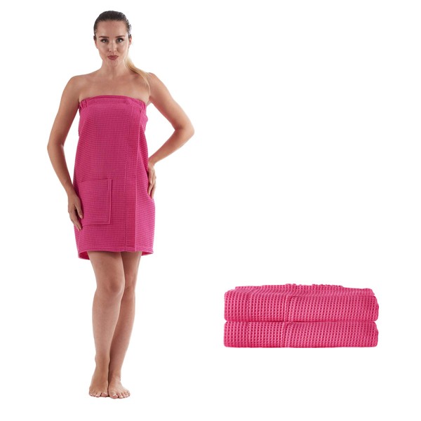 anatolian Women’s Adjustable Waffle Weave Body WRAP for Spa Bath Gym - Made in Turkey (2 Pack Hot Pink)