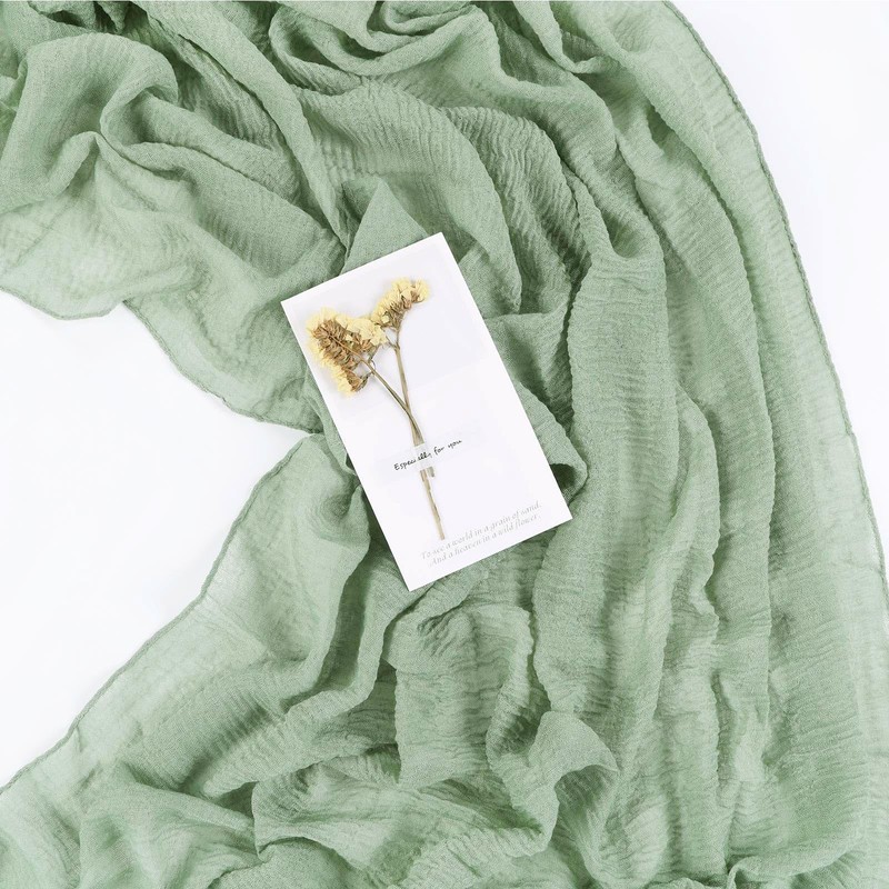 SAJOO Sage Green Cheesecloth Table Runner 10ft Boho Gauze Table