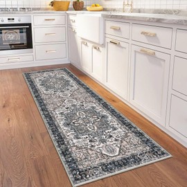 KOZYFLY Runners for Hallways 2x6 Ft Washable Kitchen Runner Rug Boho Runner Rug for Entryway Indoor Printed Oriental Faux Wool Floor Carpet Runner for Bedroom Kitchen Hall, Black/Taupe/Beige