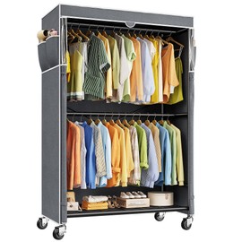 Raybee 80.32" H Clothes Rack with Cover,Rolling Clothing Racks for Hanging Clothes with Wheels,Heavy Duty Portable Garment Rack 35.4" Wx15.75 Dx80.32 H,Black