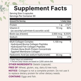 Micro Ingredients Multi Collagen Pills for Women & Men, 240 Capsules | Type I, II, III, V, X | Hydrolyzed Peptides with Biotin, Hyaluronic Acid, & Fat Soluble Vitamin C Complex | Non-GMO, Filler Free