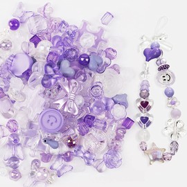 120 Pcs Acrylic Purple Assorted Beads - Flower Heart Butterfly Candy Color Plastic Beads for Bracelets, Jewelry Making, Necklaces & DIY Crafts