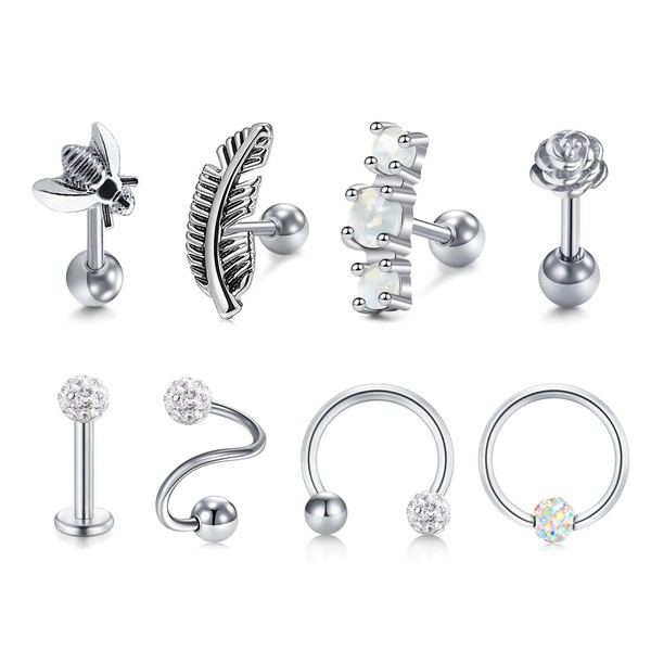 Mayhoop 8 Pcs Tragus Helix Earrings Ear Studs 16G Stainless