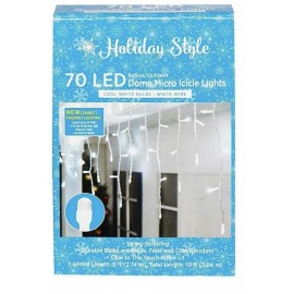 Holiday Style 70 LED Dome Micro Icicle- Cool White with White Wire 10 ft In/Out