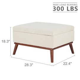 Tbfit Large Ottoman with Storage, 28.3" Mid Century Modern Rectangle Coffee Table with Lid Lifting Function, High Wooden Legs, Oversized Storage Ottomans for Living Room, Office, Beige
