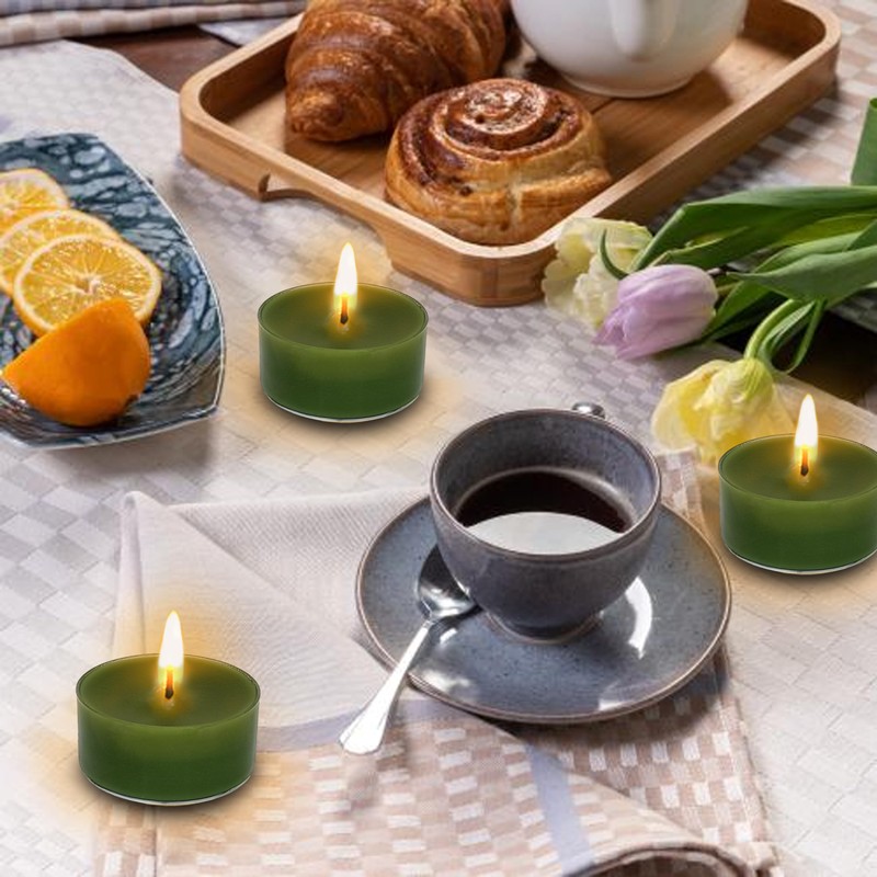 Green Tea Lights Candles Set of 24, Cedar Scented Long