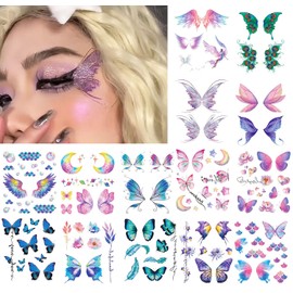14 Sheets Glitter Butterfly Temporary Tattoos Sticker for Eye Face Makeup Decoration, Body art tattoo stickers Shiny Butterflies Waterproof Fake Tattoos for Women Girls Festival Party Eye Decor