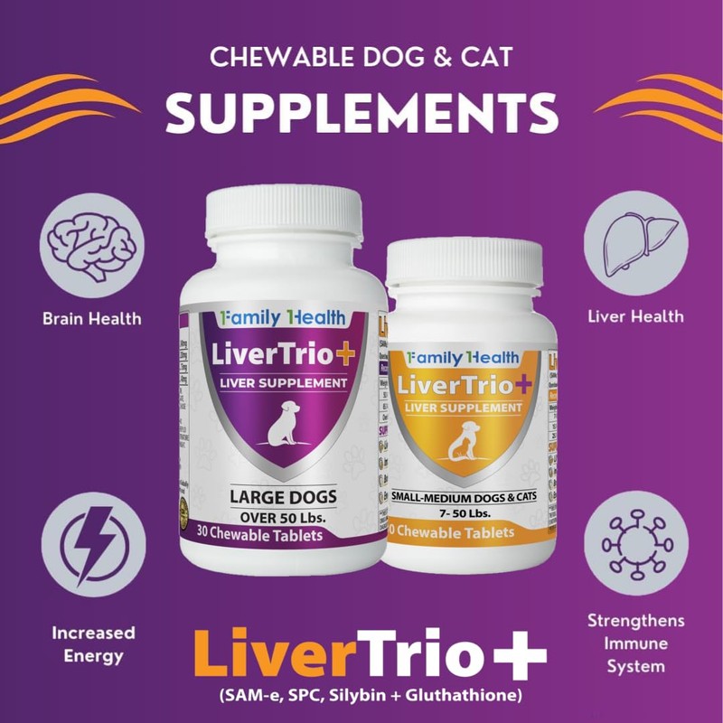 LiverTrio+ Comprehensive Liver Support Supplement for Large Dogs. Flavorful Chewable
