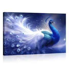 Peacock Canvas Wall Art Beautiful White Feather Picture Bird Painting Prints Modern Artwork for Living Room Bedroom Bathroom Home Office Decor Framed(Peacock-2,12.00x18.00 inch)