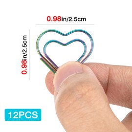 TOCCOOL Heart Shaped Paper Clips, Metal Paper Clips, Interesting Paper Clips, Colored Heart-Shaped Bookmarks for Organizing Paper, Documents, and Notes (Colorful 12 Pcs)