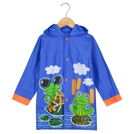 Puddle Play Little Boys Frog Rain Slicker Outwear Hooded - Size 6-7