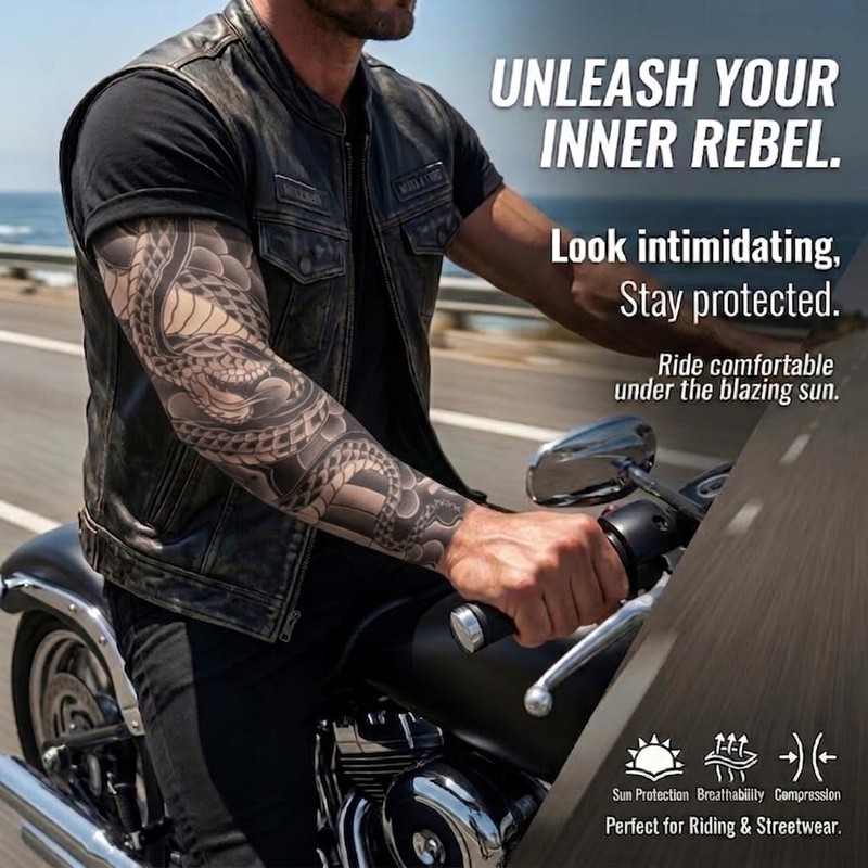 INKARTLINK 2 Pcs Snake Tattoo Arm Sleeves, Sun Protection
