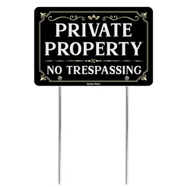 Faittoo Private Property No Trespassing Sign with Metal Stakes, 12 x 8 Heavy Duty Aluminum, Reflective, Fade Resistant,UV Protected,Weatherproof Easy to Assemble, Up to 7 Years Indoor/Outdoor Use