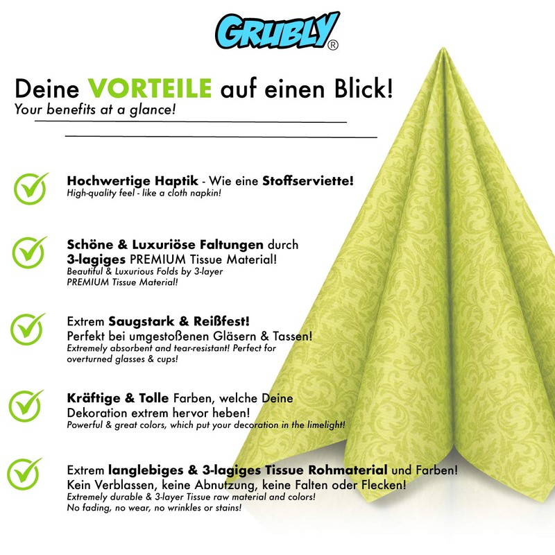 Grubly Premium Napkins Airlaid Ornament | Fabric-Like | Pack of