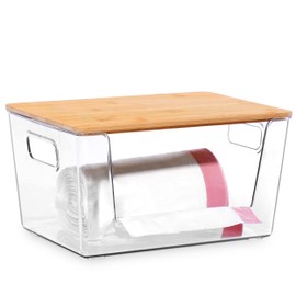 Citylife Extra Large Trash Bag Holder with Bamboo Top and Handles Under Sink Garbage Bag Dispenser Storage for Home, Kitchen, Laundry Room Organization