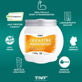 TNT Creatine Monohydrate (500 g) • Pure Creapure® • Vegan Creatine Powder • Creatine Monohydrates without Additives