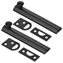 KOVOSCH 2 Pack Solid Brass Surface Bolt 4 Inch, Heavy Duty Concealed Slide Surface Door Bolt, Black