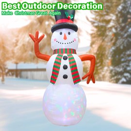 PTS 12FT Inflatable Snowman Outdoor Decoration, Christmas Blow Up Yard Decorations, Built-in Disco Lights Inflatables Xmas Holiday Funny Decor for Indoor Lawn Garden