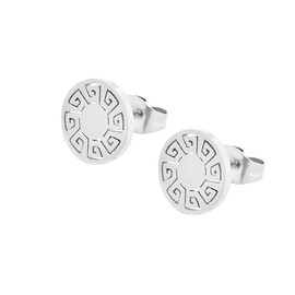 Edforce Stainless Steel Women Round Greek Pattern Stud Earrings (Silver)