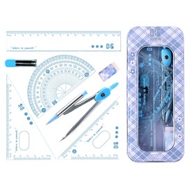 nalaina Compass Set, Triangle Ruler Set, 7-Piece Set, School Compass, Protractor, Straight Ruler, Semicircular Protractor, Eraser, Geometry, Drafting, Drawing Tool, Math, Stationery, Learning