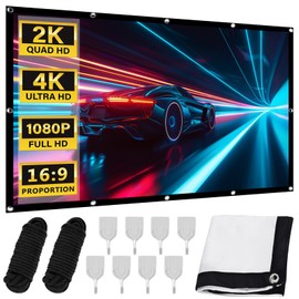 GOEDCH 100 Inch Projector Screen: Projector Screen 16:9 HD 4K Wrinkle-Free Hanging Foldable Portable Projection Screen Washable with Hooks and Ropes for Home, Office, School and Outdoor Use