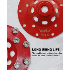 Diamond Grinding Cup Wheel for Hard Concrete Floor, Epoxy Coating Removal, 15 Aggressive Honeycomb Segments, 5 Inch 5/8”-11 Thread, 30/40 Grit