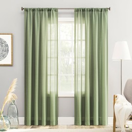 No. 918 Amalfi Linen Blend Semi-Sheer Rod Pocket Curtain Panel, 54" x 95, Sage Green