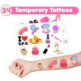 36PCS Spa Party Favors 24 Tattoos Sticker 12 Stamp Set - Ideal Makeup Sleepover Salon Themed Birthday Card Decorations Supplies Goodie Bag Cute Rewards for Girls Classroom Gifts Baby Shower Prizes