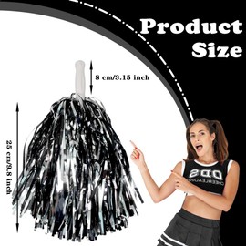 Lovecheer 24PCS Pom Poms Cheerleading Black and Silver Metallic Cheer Poms with Handle Cheering Squad Team Spirit for Party Dance Sports Girls Kids Adults Gifts