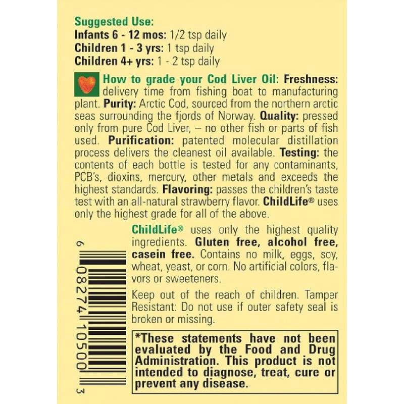 Child Life's Pure Arctic Cod Liver Oil, Natural Strawberry Flavour,