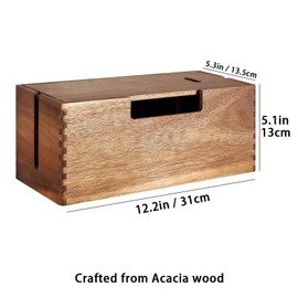 Acacia Wood Cable Management Box, Wooden Cord Hider & Organizer for Power Strip, Electrical Hiding, TV Wires, Desk & Floor Cables - Office Under Desk Cable Storage Box for Wire Storage Organization