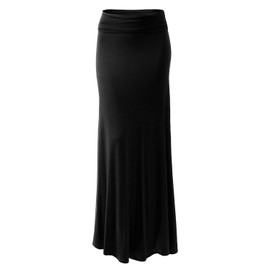 URBAN K Womens Basic Foldable High Waist Maxi Skirt Black